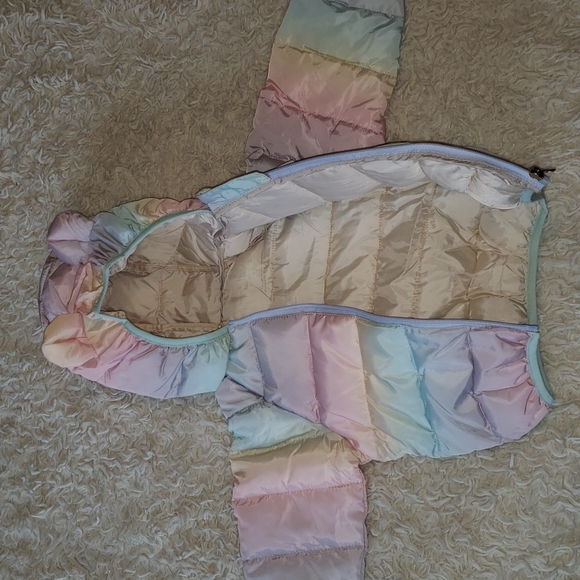 Pastel Rainbow Puffer Zippered Jacket with Teddy Bear Ears 2T - Picture 5 of 7